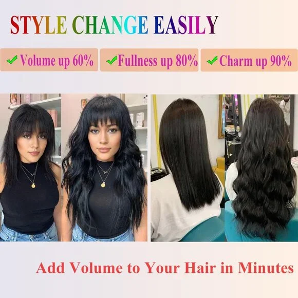 20 Inch Curly Wavy Synthetic Hair Extensions Clip Ins Natural Look Women